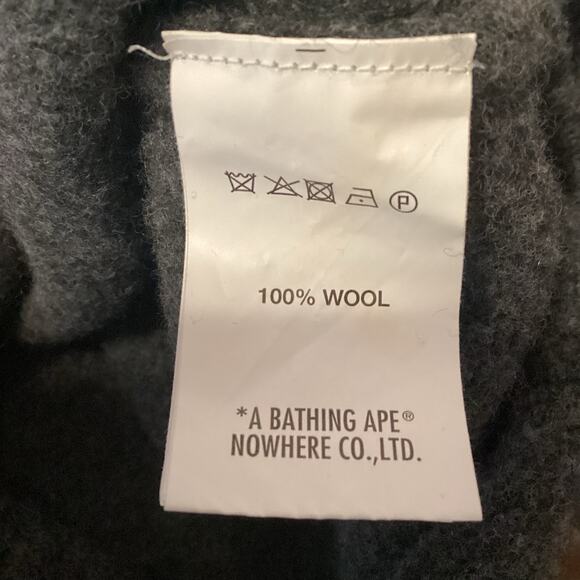 BAPY by A Bathing Ape Heavy Charcoal Wool Embroidered Tunic Sweater S - Picture 8 of 10